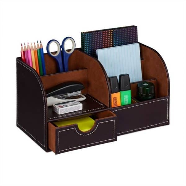 relaxdays Schreibtisch Organizer Kunstleder Braun Test